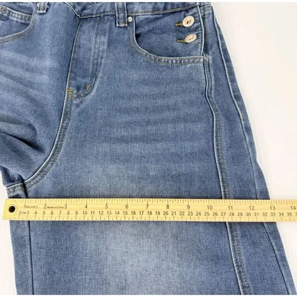 Women's Denim Cropped Overalls Size XS (Fit 33x24) Wide Leg Blue Jean - Picture 5 of 11